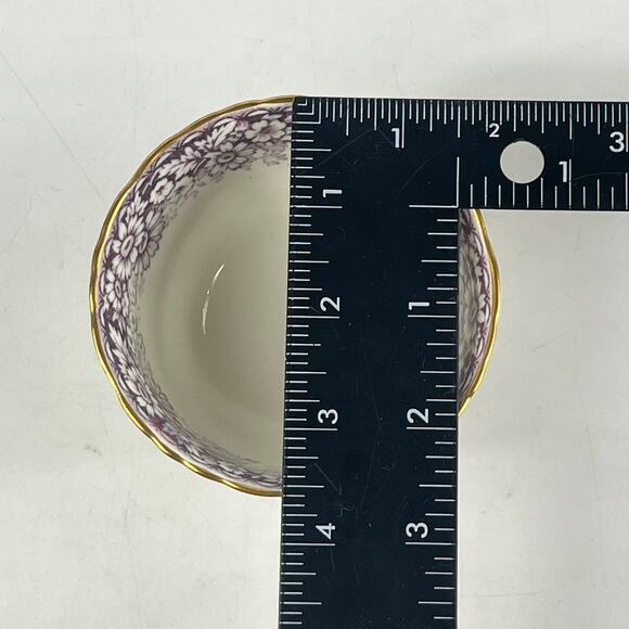 Sutherland China Tea Bowl Historical Britain Warwickshire Purple Gold Rim 1950s - Picture 10 of 13